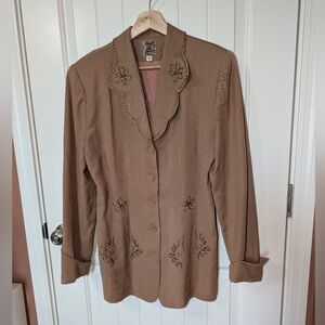 Vintage Zelda Wool Beaded Blazer W10 Tan/Light Brown